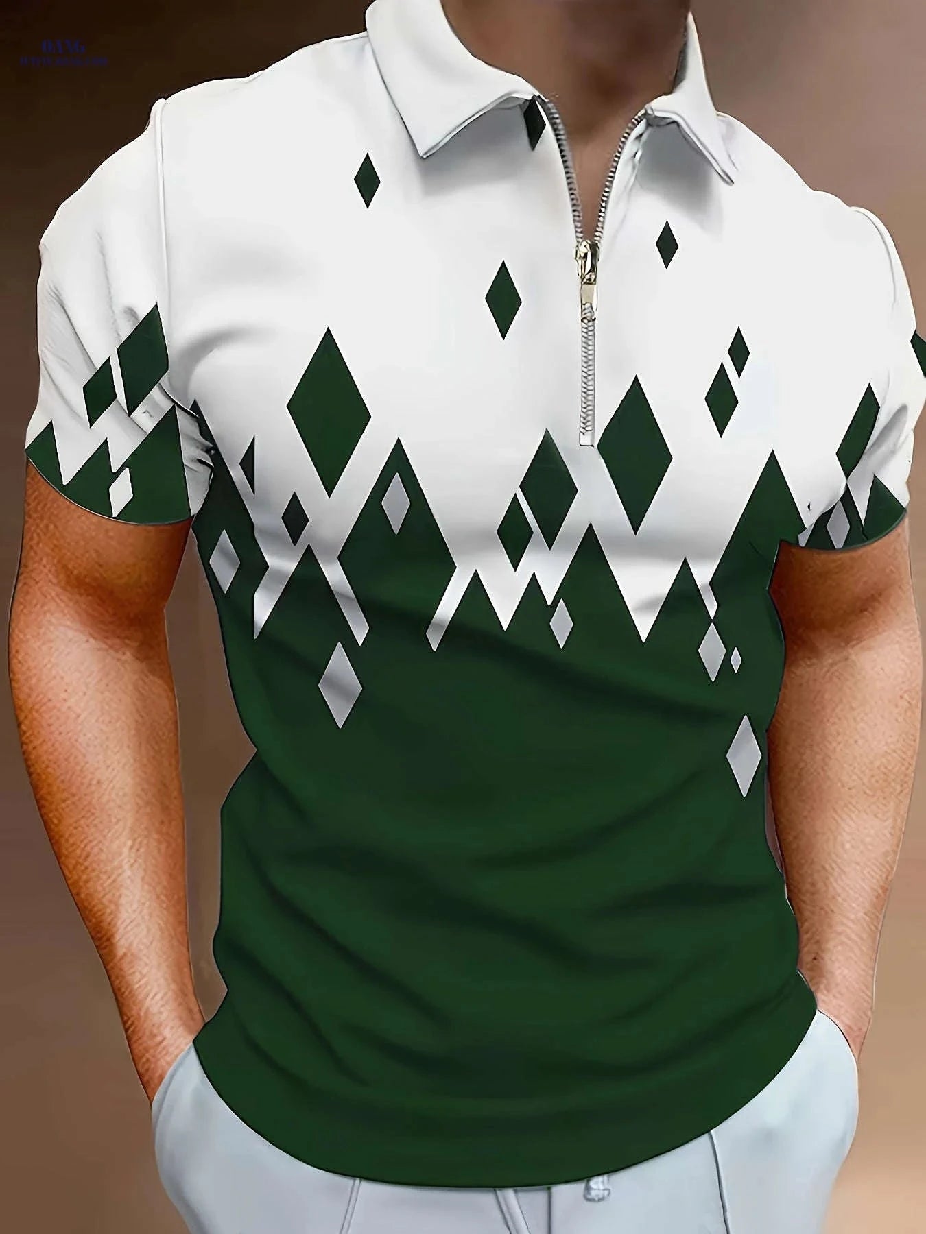 Men's Casual Rhombus Pattern Shirt - Short Sleeve, Geometric Style   OAXG 