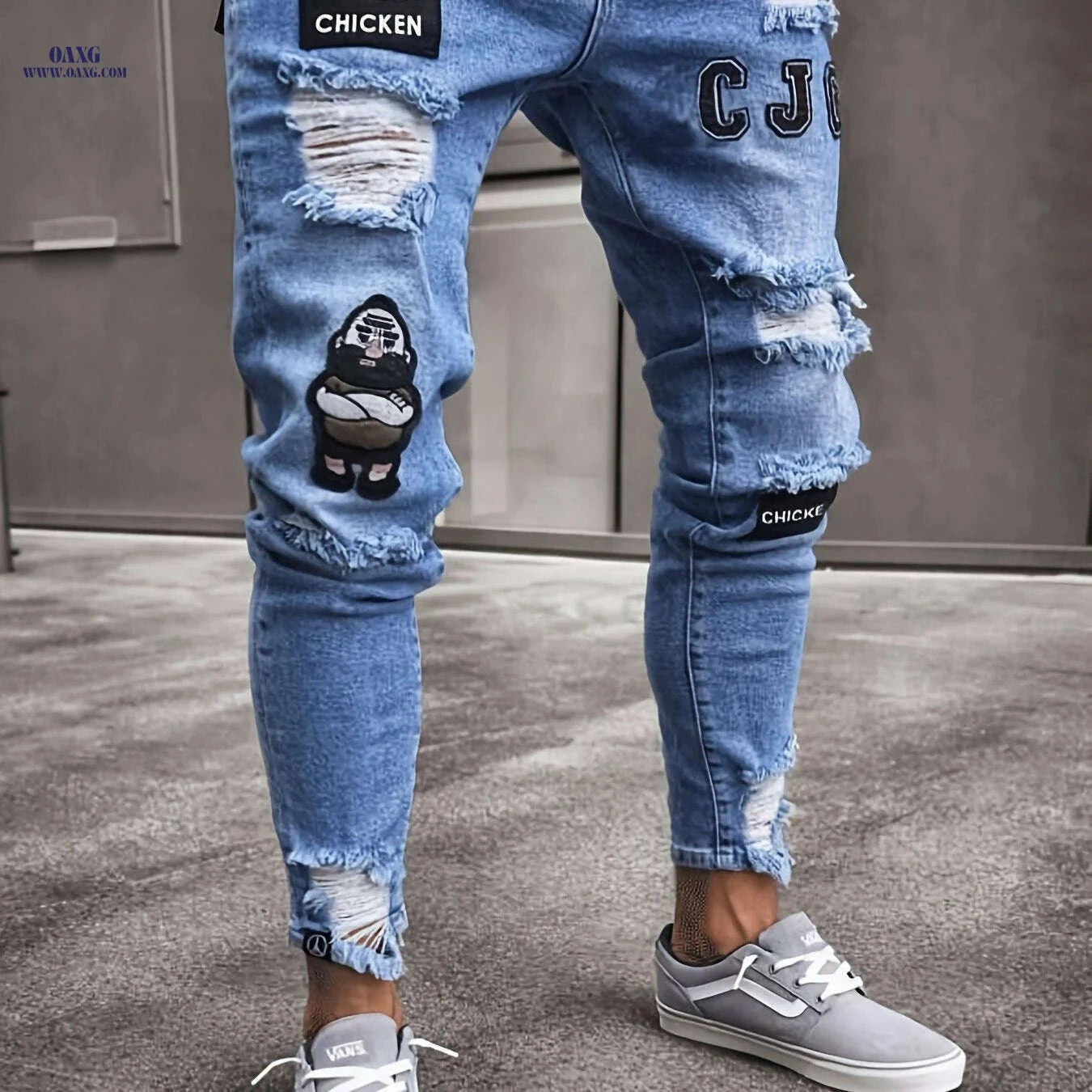 Men’s Casual Ripped Jeans - Slim Fit Stretch Distressed Pants   OAXG 