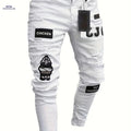 Men’s Casual Ripped Jeans - Slim Fit Stretch Distressed Pants   OAXG White / S