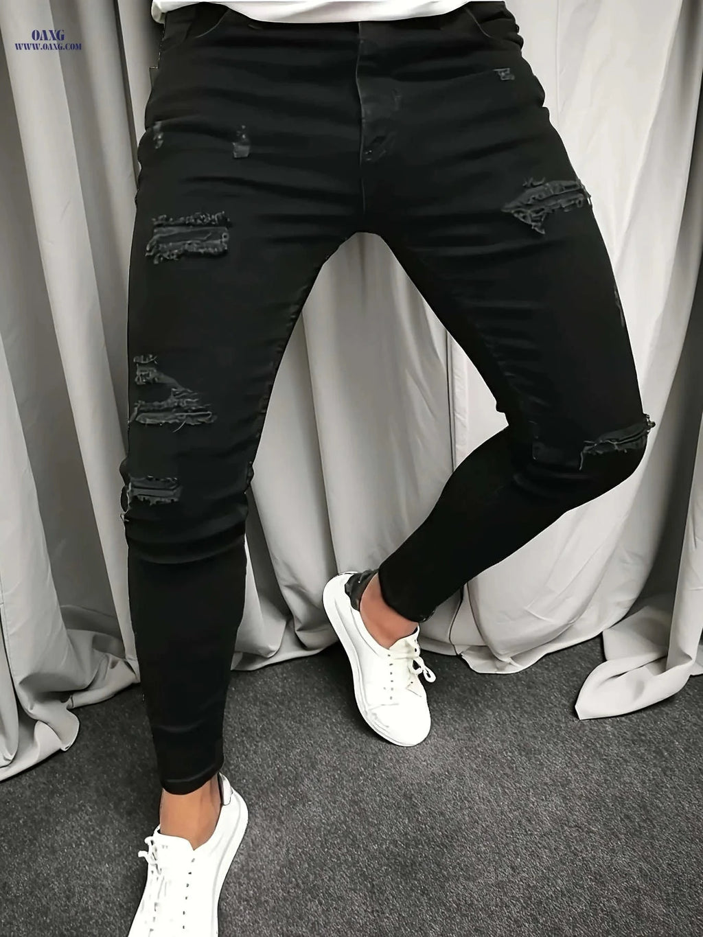 Men's Casual Ripped Slim-Fit High-Stretch Jeans - All-Season Style   OAXG 