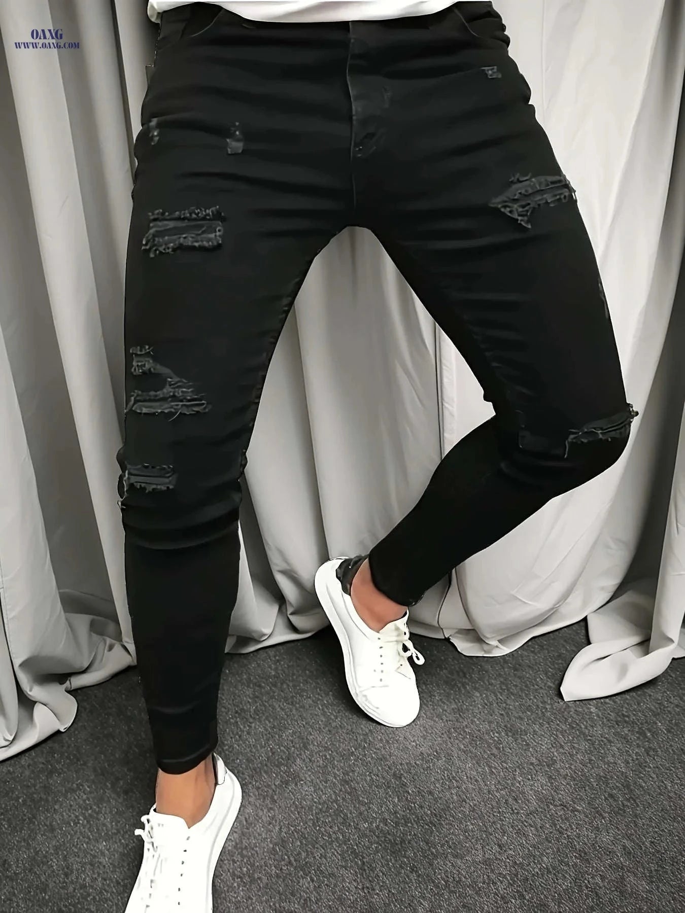 Men's Casual Ripped Slim-Fit High-Stretch Jeans - All-Season Style   OAXG 