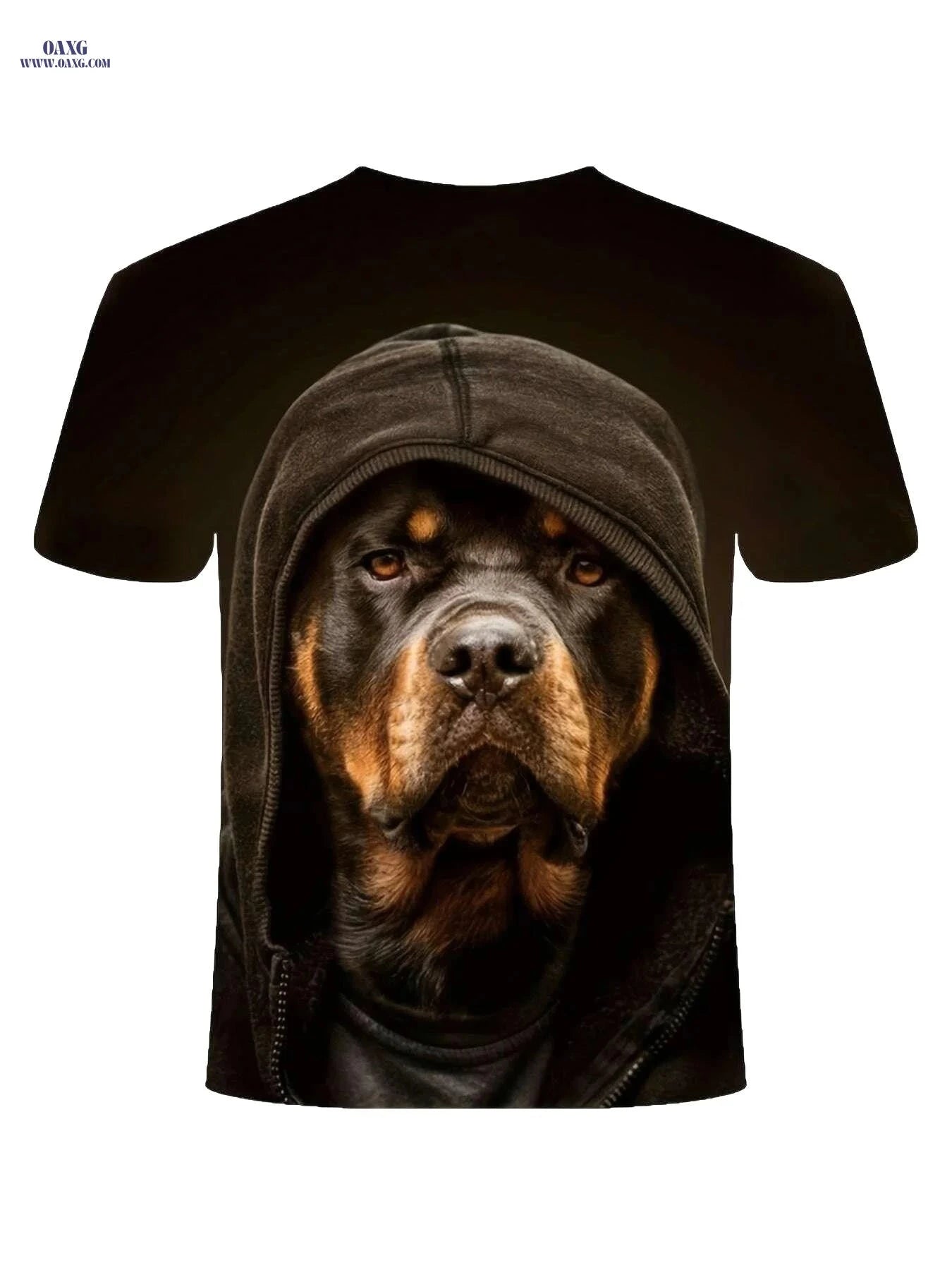 Men's Casual Rottweiler Print T-Shirt - Soft Polyester, Crew Neck   OAXG Coffee color / S