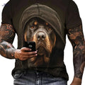 Men's Casual Rottweiler Print T-Shirt - Soft Polyester, Crew Neck   OAXG 