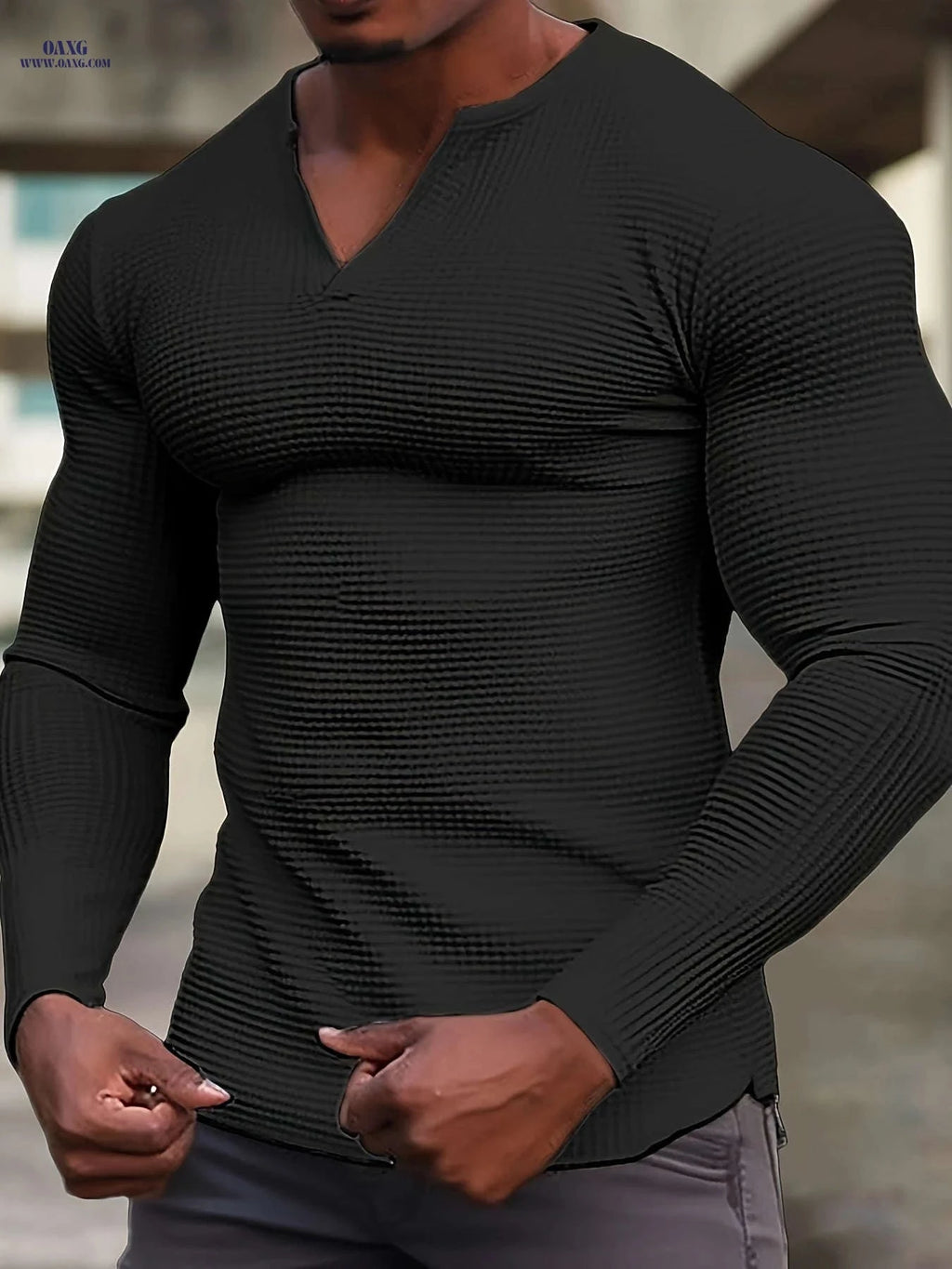 Men's Casual Running Henley - Long Sleeve Polyester Gym Top   OAXG 