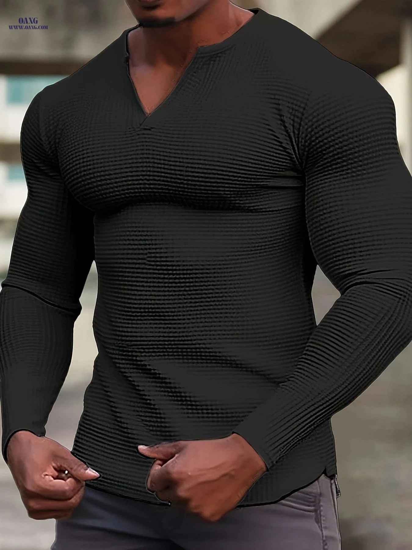 Men's Casual Running Henley - Long Sleeve Polyester Gym Top   OAXG 