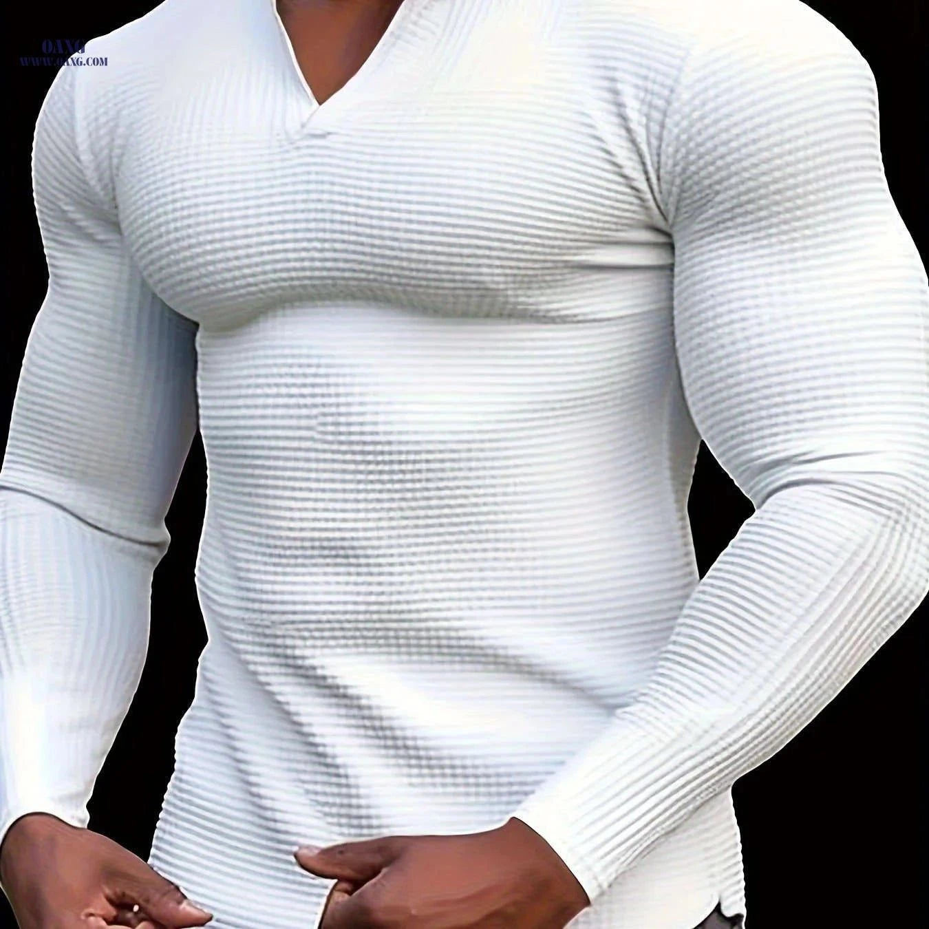 Men's Casual Running Henley - Long Sleeve Polyester Gym Top   OAXG White / FR S