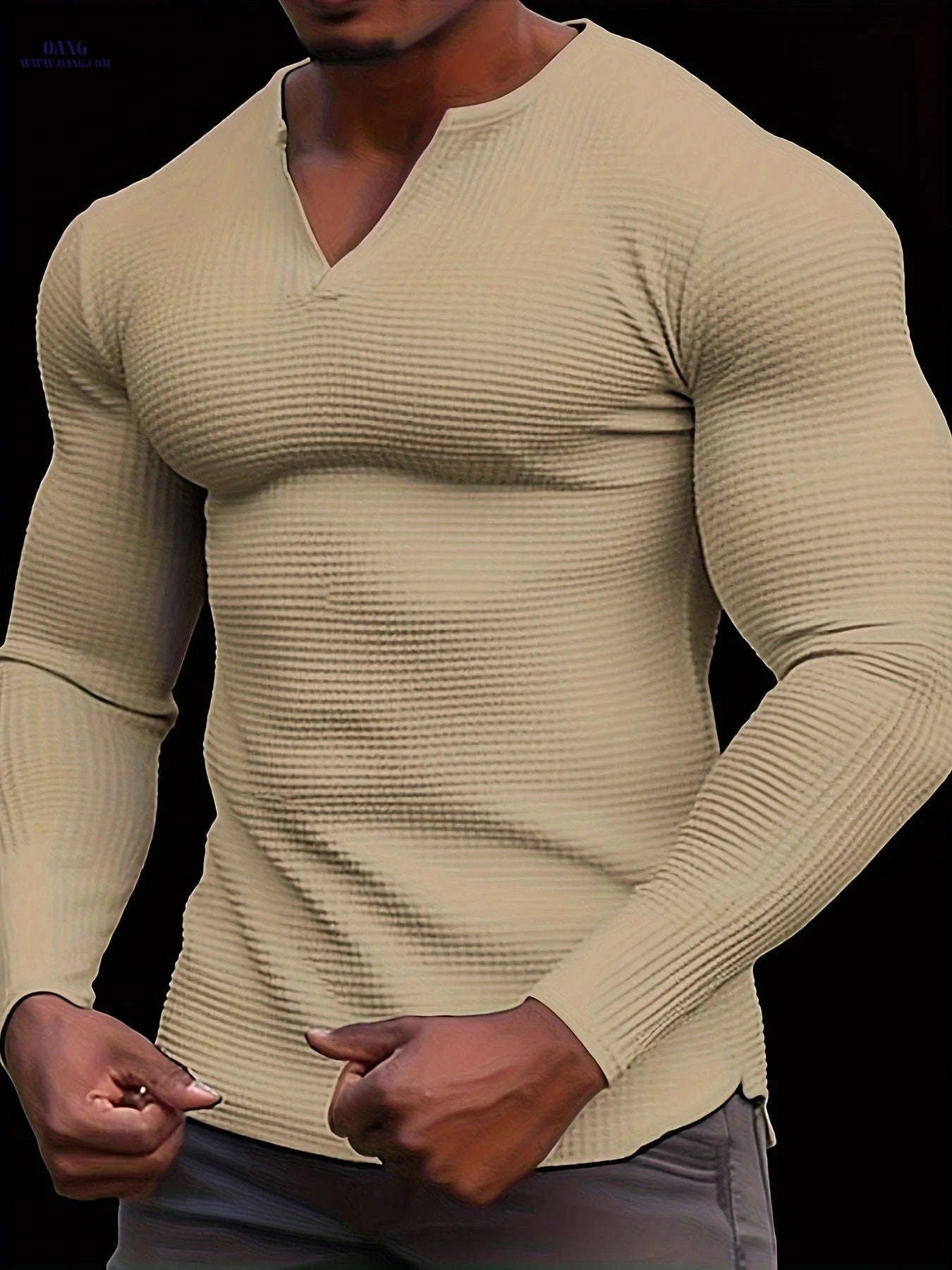 Men's Casual Running Henley - Long Sleeve Polyester Gym Top   OAXG White / FR S