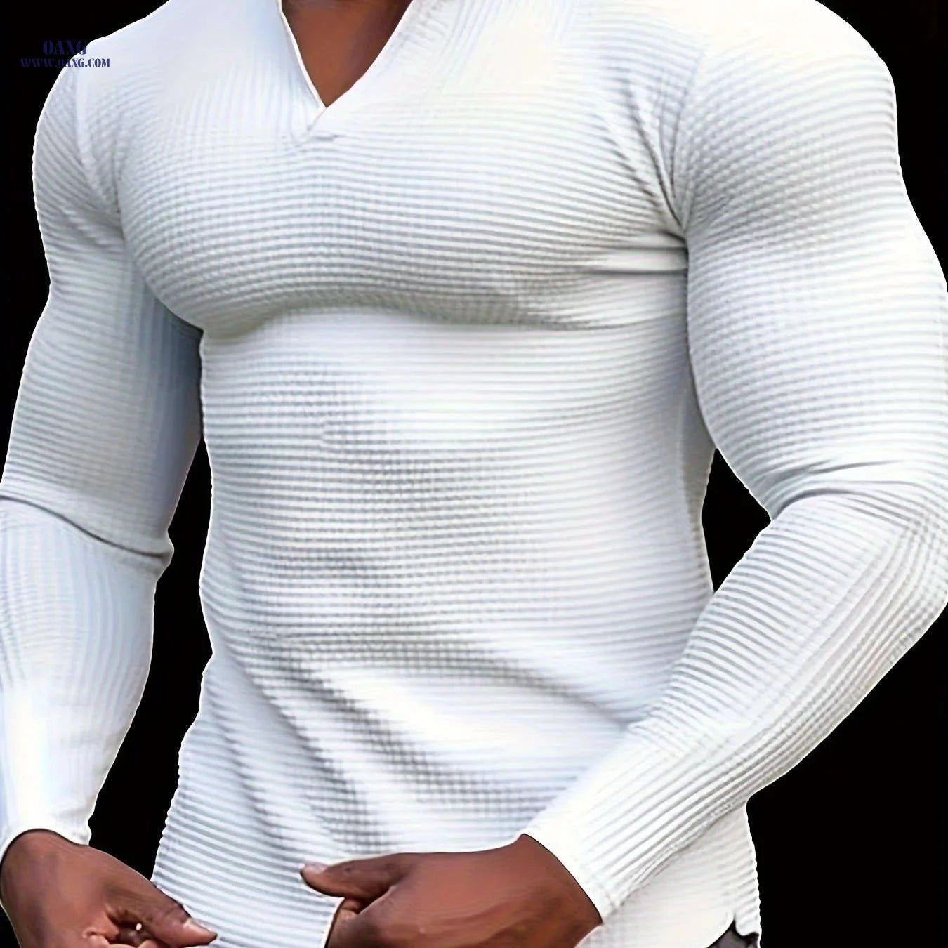 Men's Casual Running Henley - Long Sleeve Polyester Gym Top   OAXG White / FR S
