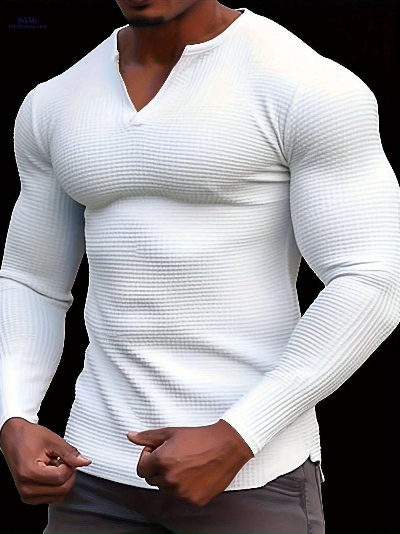 Men's Casual Running Henley - Long Sleeve Polyester Gym Top   OAXG 