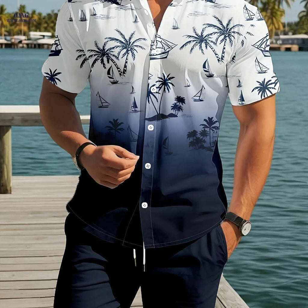 Men's Casual Shirt and Shorts Set - Comfortable Summer Wear   OAXG 