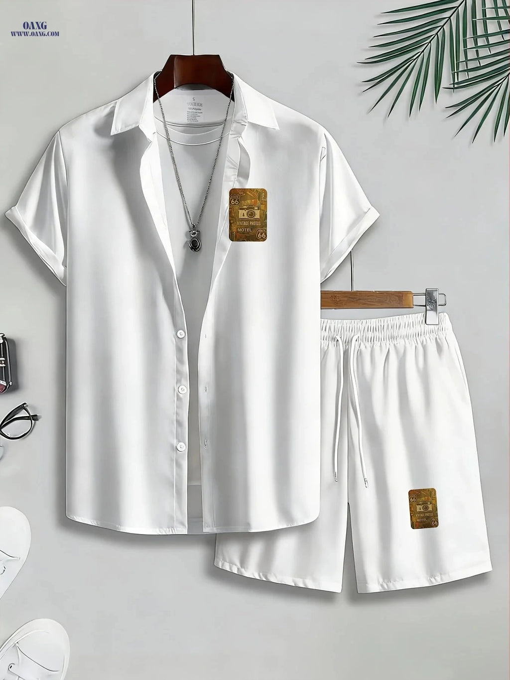 Men's Casual Shirt and Shorts Set - Unique Pattern Outdoor Wear   OAXG Mixed Color / FR M
