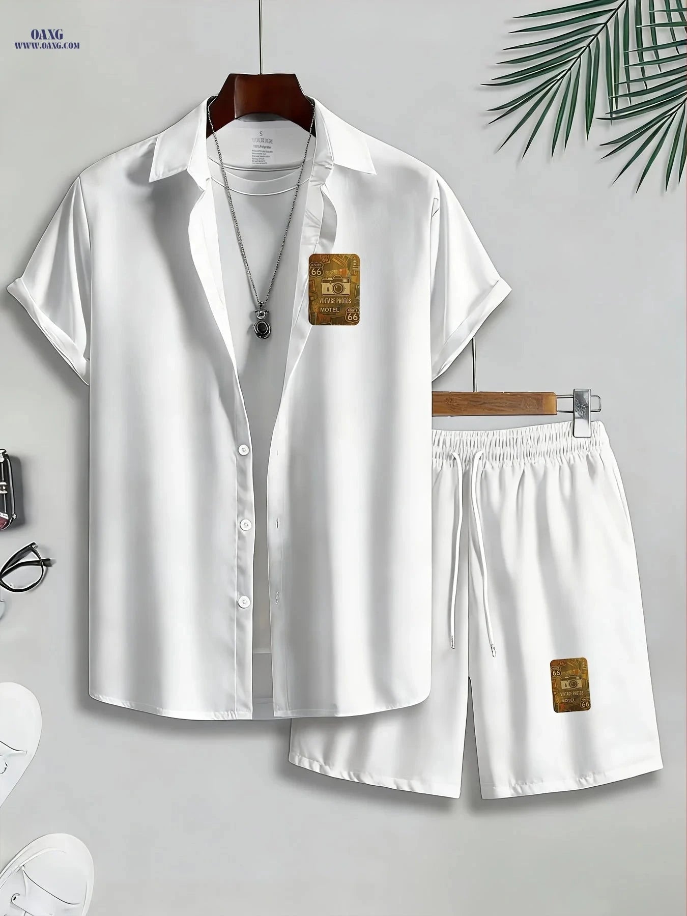 Men's Casual Shirt and Shorts Set - Unique Pattern Outdoor Wear   OAXG Mixed Color / FR M