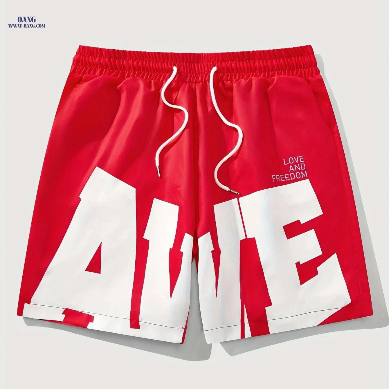 Men's Casual Short Pants - Woven Polyester, Regular Fit, Alphabet Pattern   OAXG Red / S
