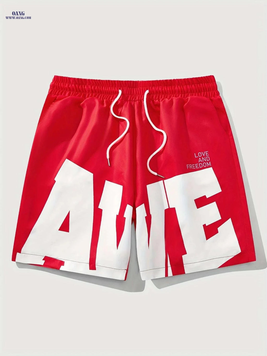 Men's Casual Short Pants - Woven Polyester, Regular Fit, Alphabet Pattern   OAXG Red / S
