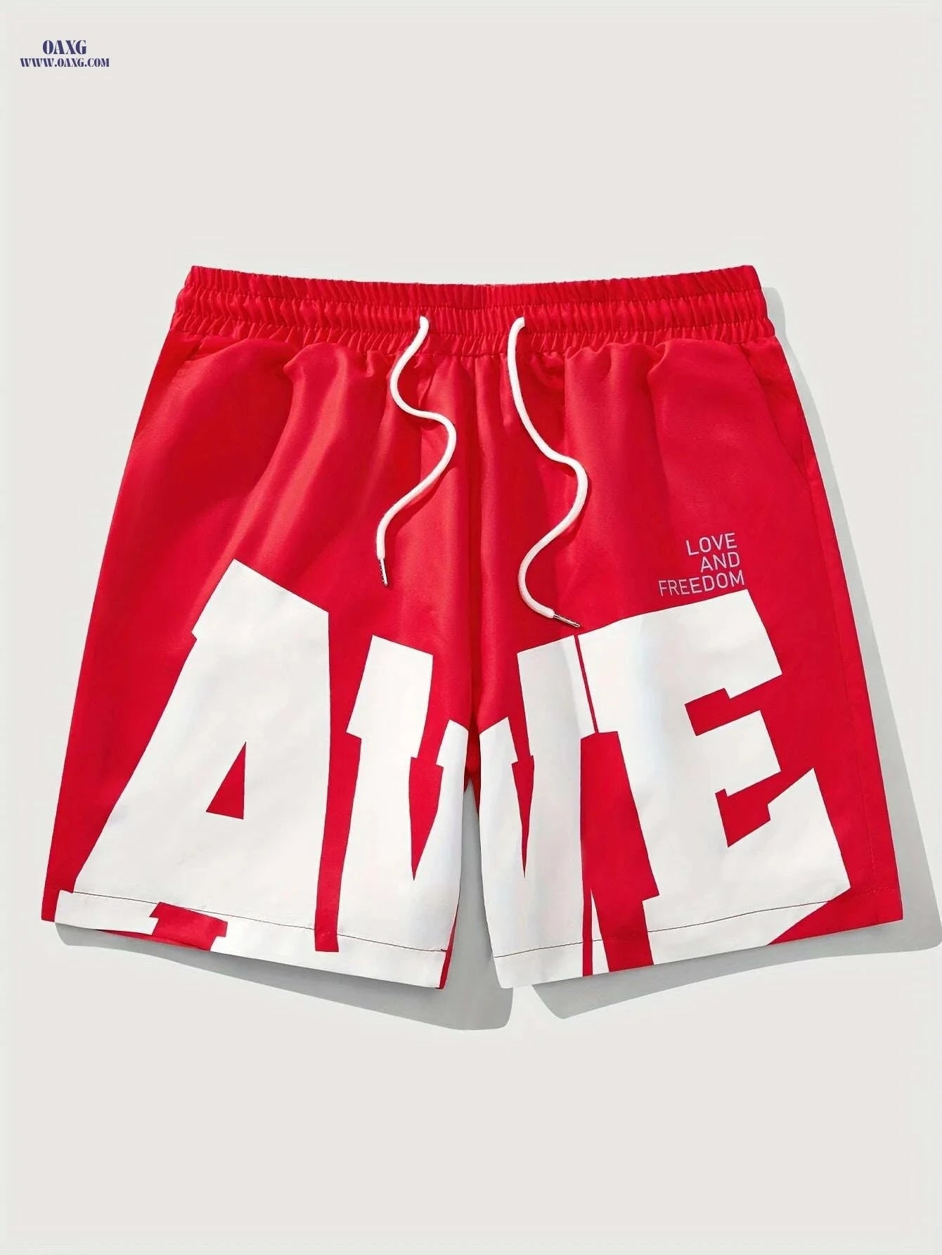 Men's Casual Short Pants - Woven Polyester, Regular Fit, Alphabet Pattern   OAXG Red / S