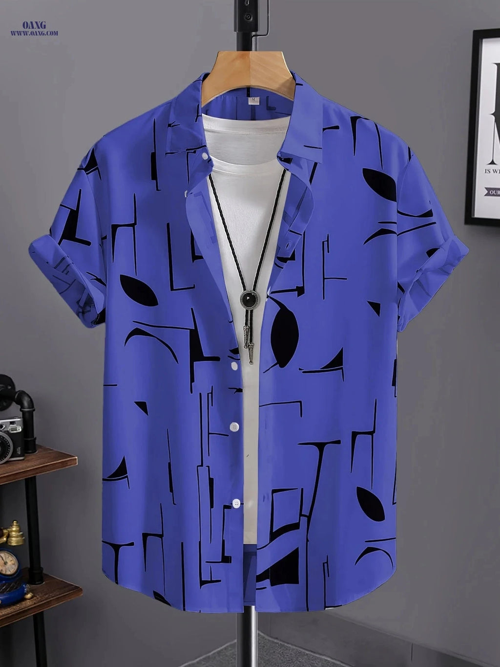 Men's Casual Short-Sleeve Button-Up Shirt - Stylish Hawaiian Print   OAXG 