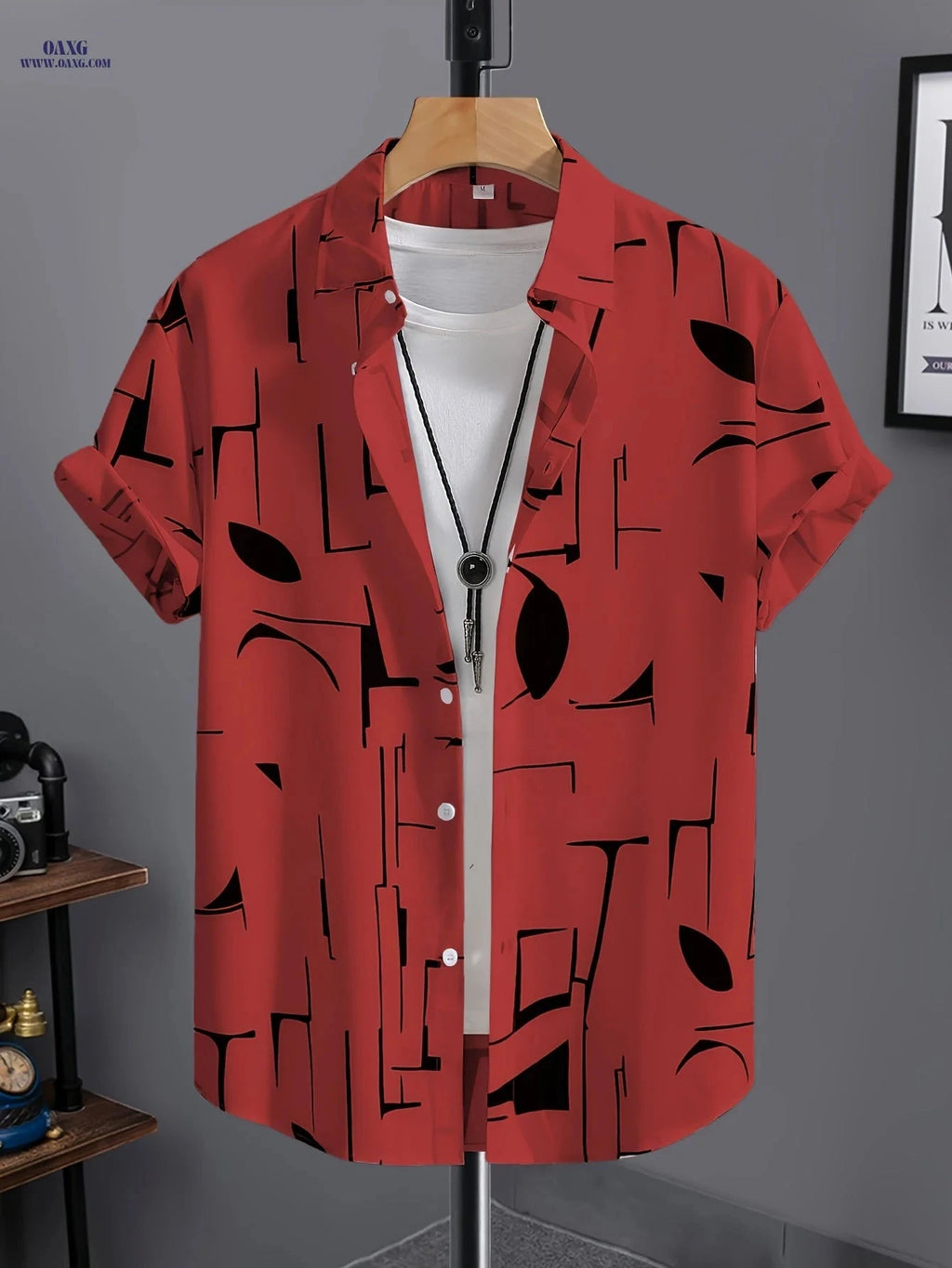 Men's Casual Short-Sleeve Button-Up Shirt - Stylish Hawaiian Print   OAXG 