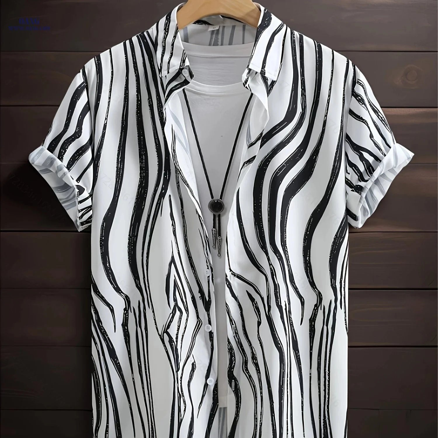 Men's Casual Short-Sleeve Button-Up Shirt - Stylish Hawaiian Print   OAXG 