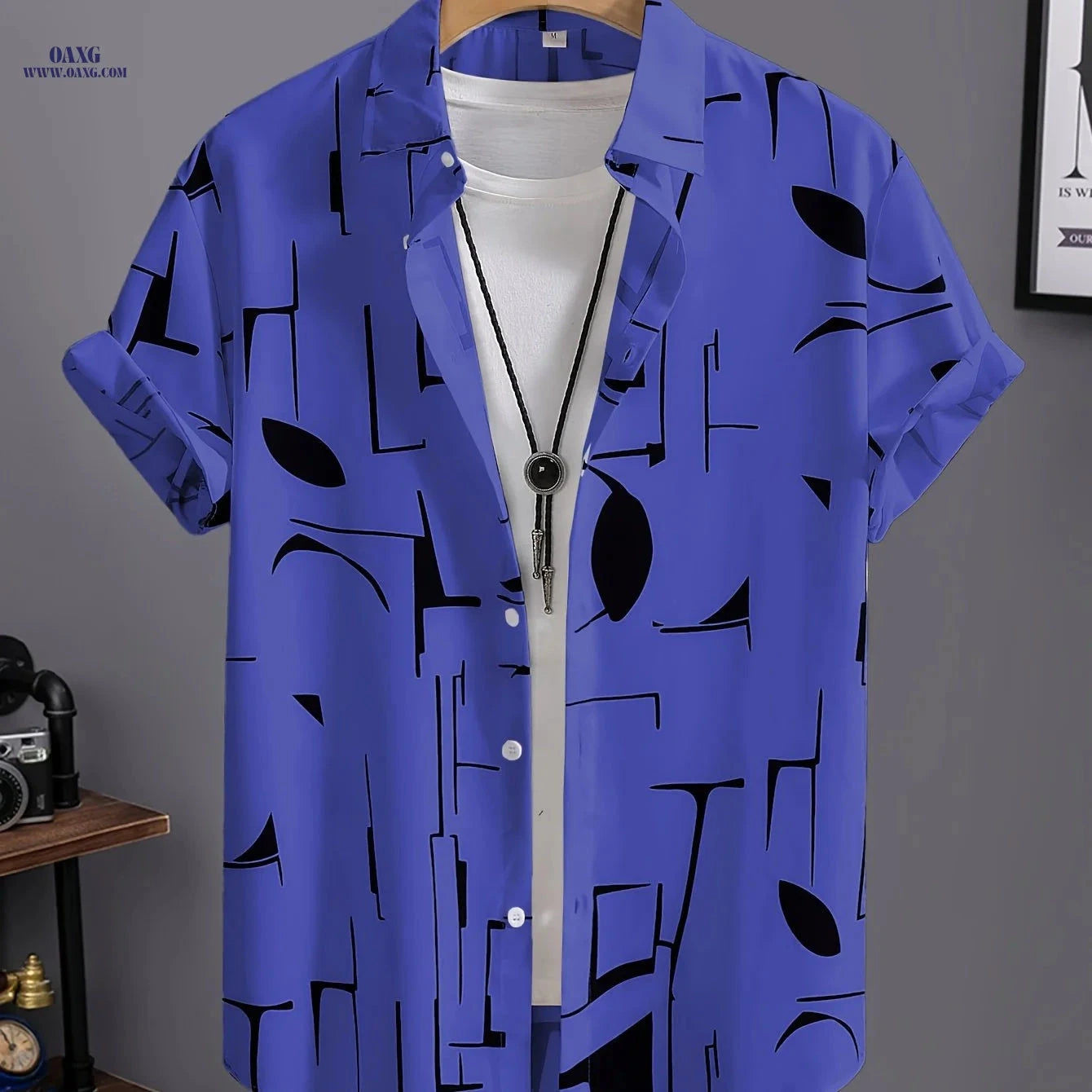 Men's Casual Short-Sleeve Button-Up Shirt - Stylish Hawaiian Print   OAXG 
