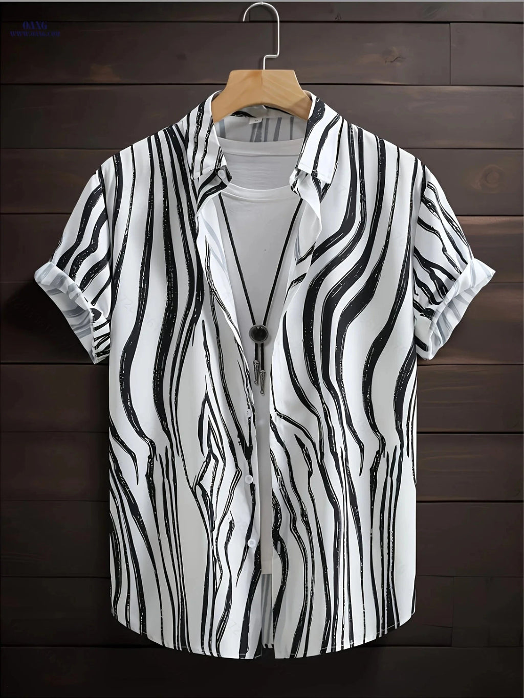 Men's Casual Short-Sleeve Button-Up Shirt - Stylish Hawaiian Print   OAXG White / FR XXS