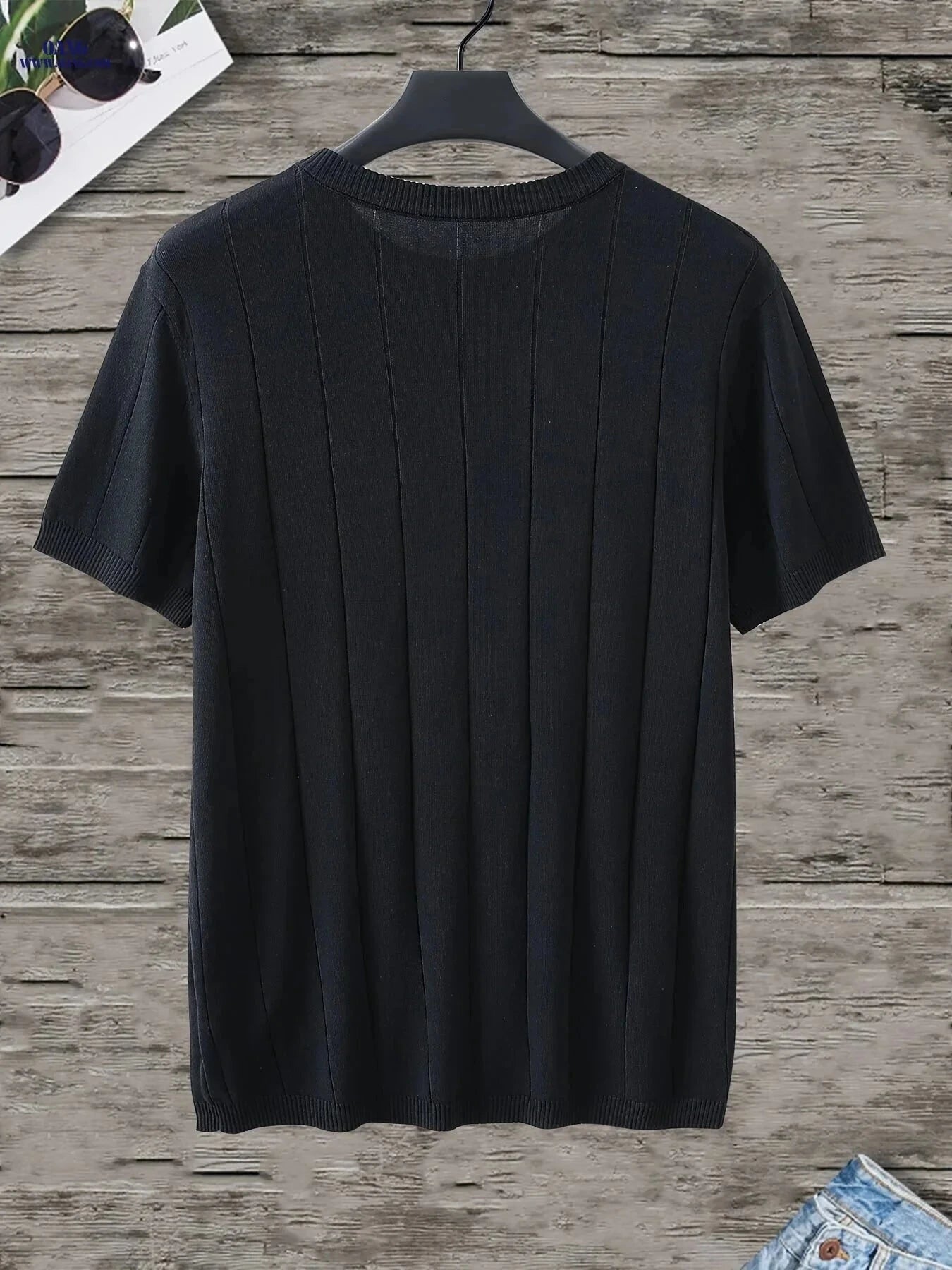Men's Casual Short-Sleeve Knit Pullover - Textured Viscose for Summer   OAXG Black / FR S
