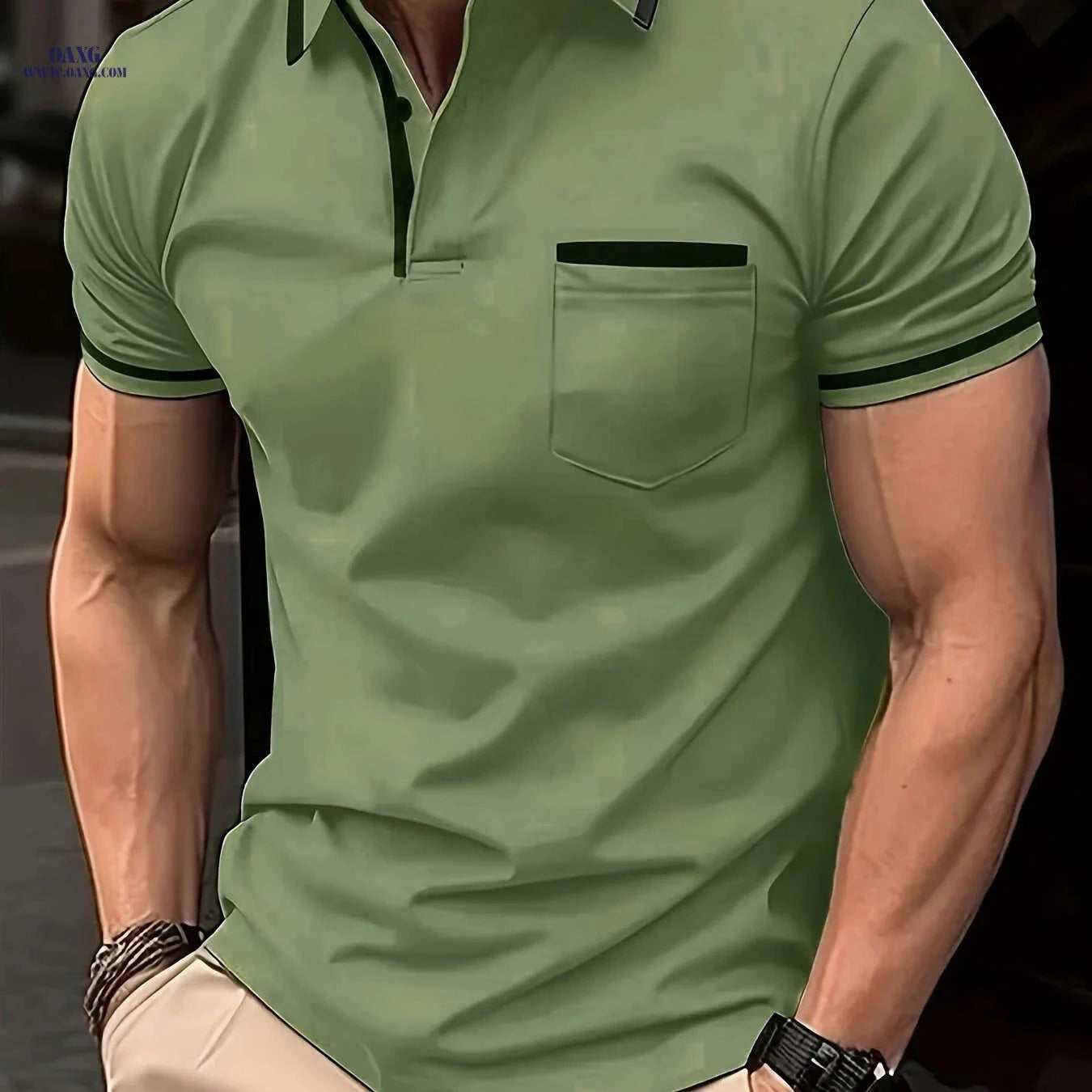 Men's Casual Short-Sleeve Lapel T-Shirt - Solid Color Top   OAXG Dark Gray / FR S