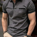 Men's Casual Short-Sleeve Lapel T-Shirt - Solid Color Top   OAXG 