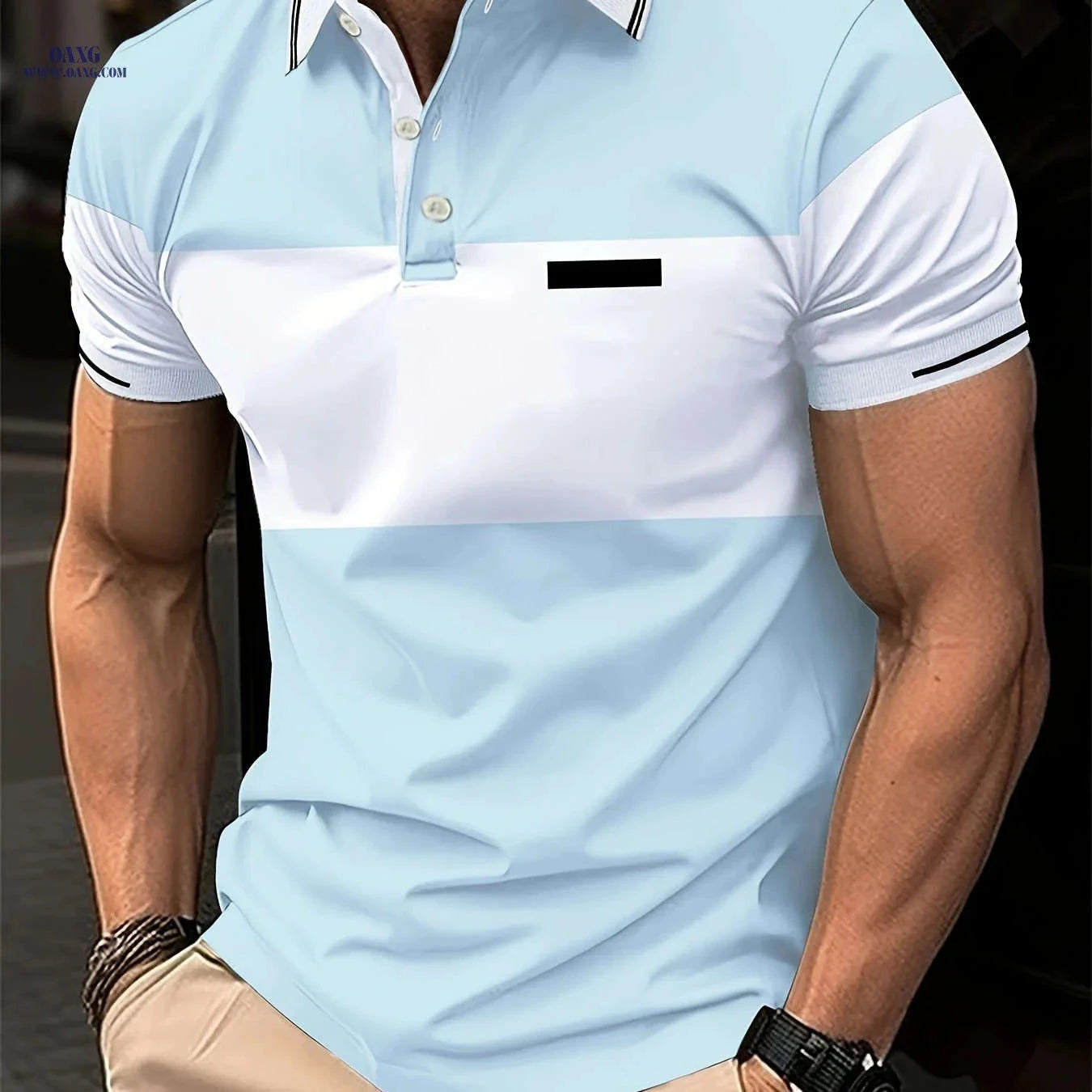 Men's Casual Short Sleeve Polo Shirt - Comfortable Summer Style   OAXG Light Blue / FR S
