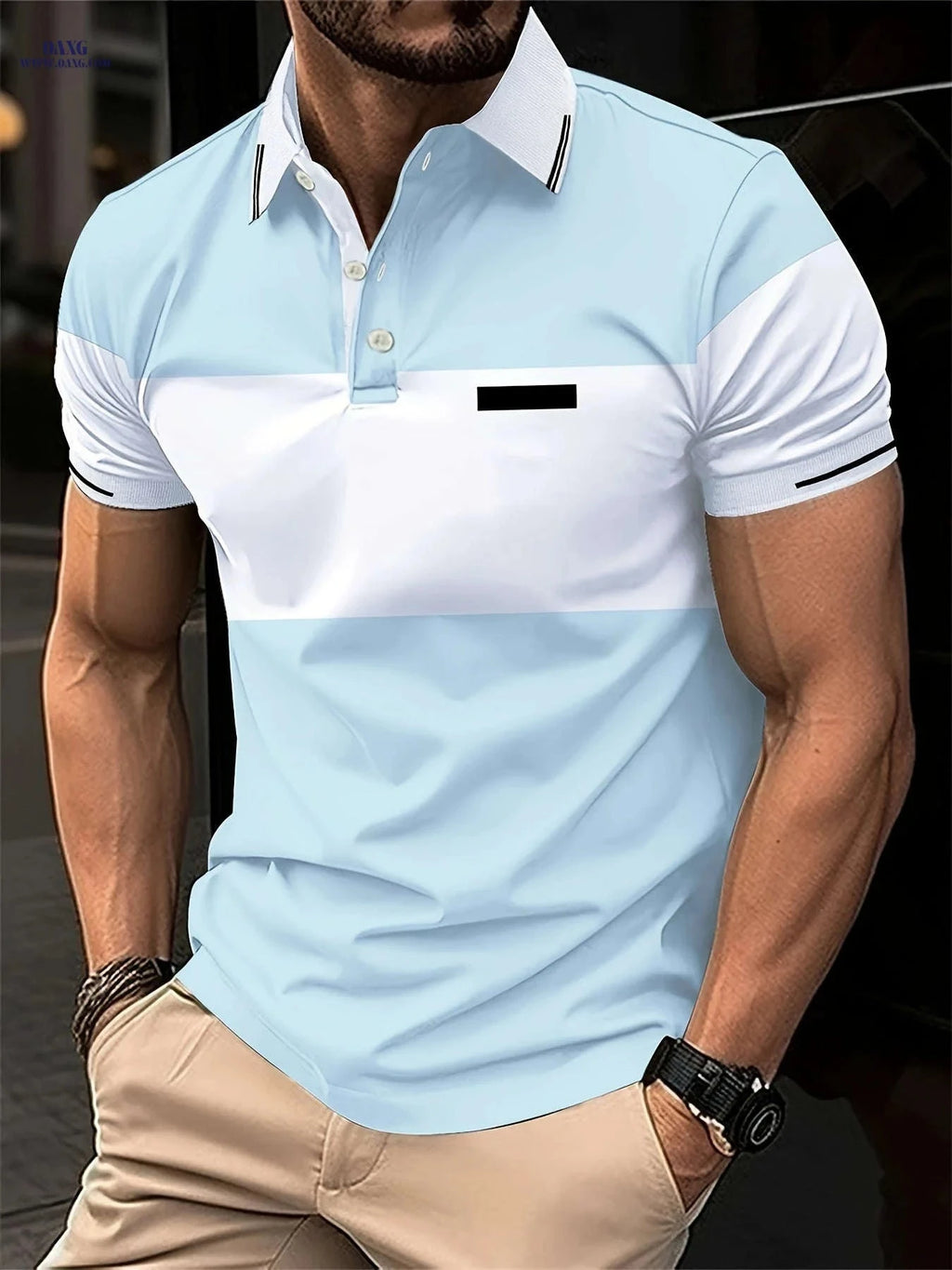 Men's Casual Short Sleeve Polo Shirt - Comfortable Summer Style   OAXG Light Blue / FR S