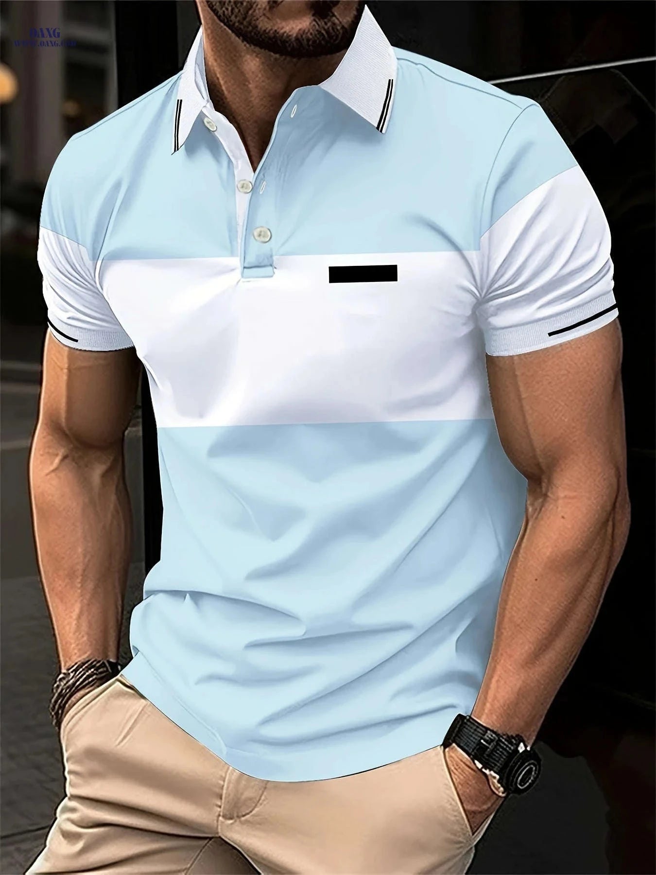 Men's Casual Short Sleeve Polo Shirt - Comfortable Summer Style   OAXG Light Blue / FR S