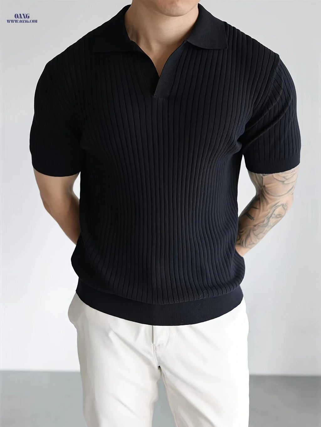 Men's Casual Short Sleeve Polo Shirt - Ribbed Knit Design, Summer Fit   OAXG Khaki / FR S