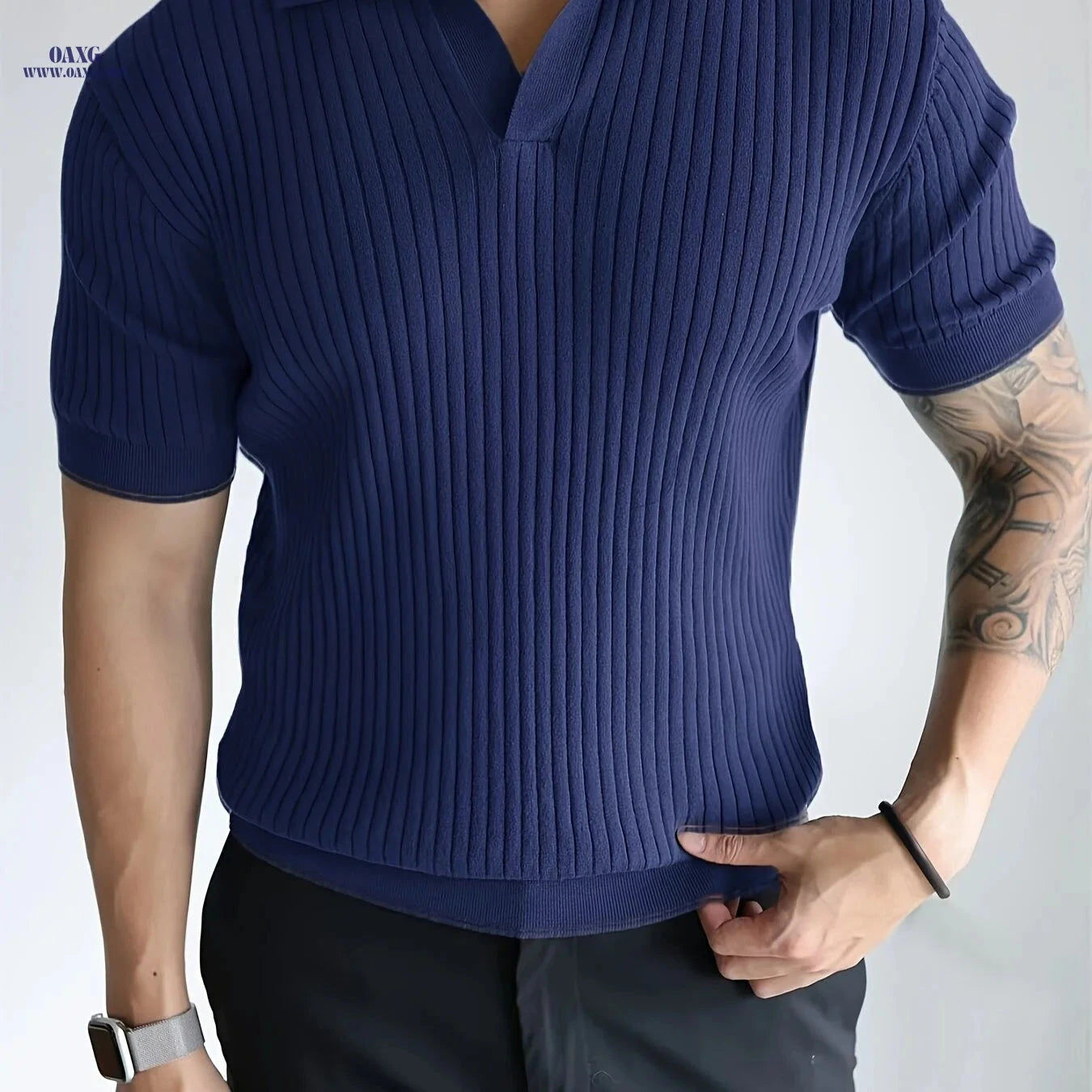 Men's Casual Short-Sleeve Polo Shirt - Ribbed Knit Design, Summer Fit   OAXG Khaki / FR S