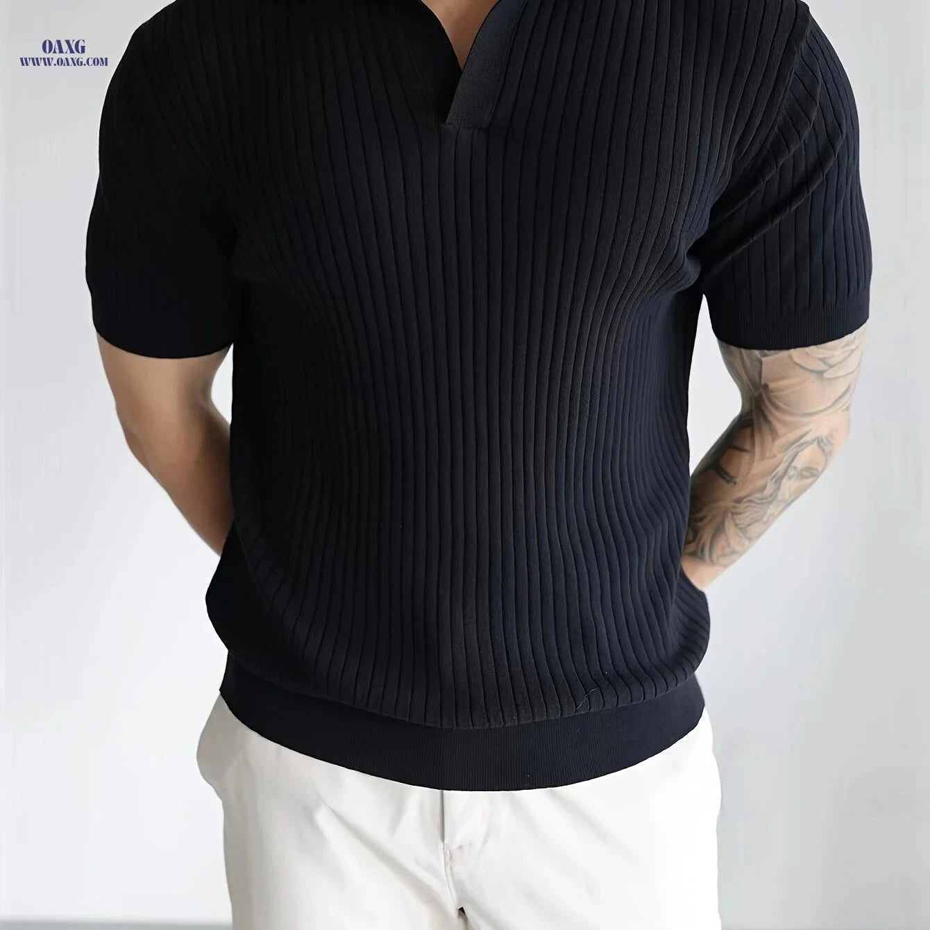 Men's Casual Short-Sleeve Polo Shirt - Ribbed Knit Design, Summer Fit   OAXG Khaki / FR S