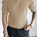 Men's Casual Short Sleeve Polo Shirt - Ribbed Knit Design, Summer Fit   OAXG 