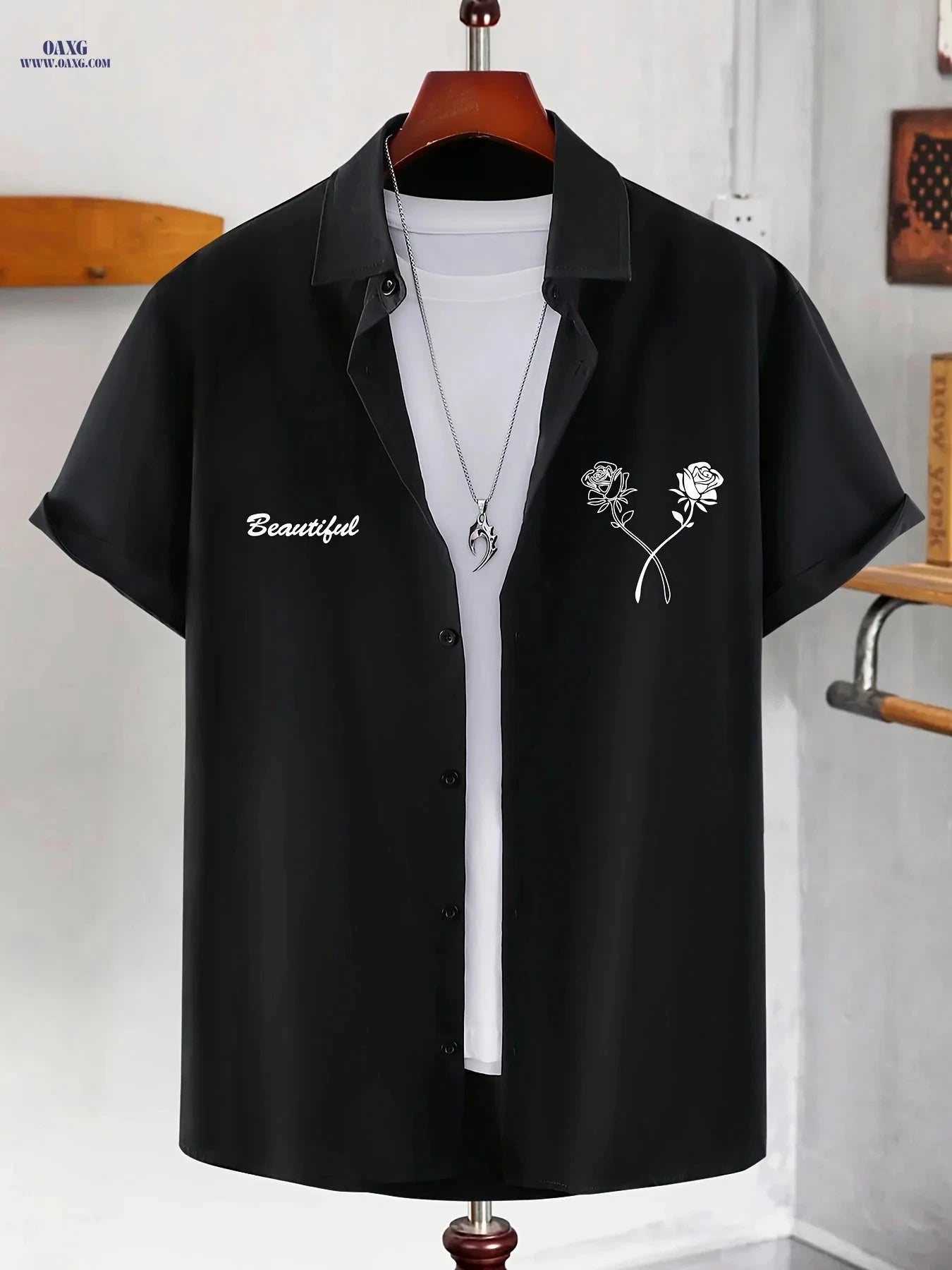 Men's Casual Short-Sleeve Print Shirt - Summer Lapel Style Top   OAXG 