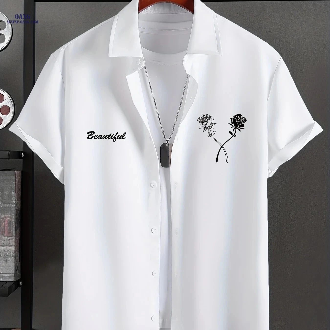 Men's Casual Short-Sleeve Print Shirt - Summer Lapel Style Top   OAXG 