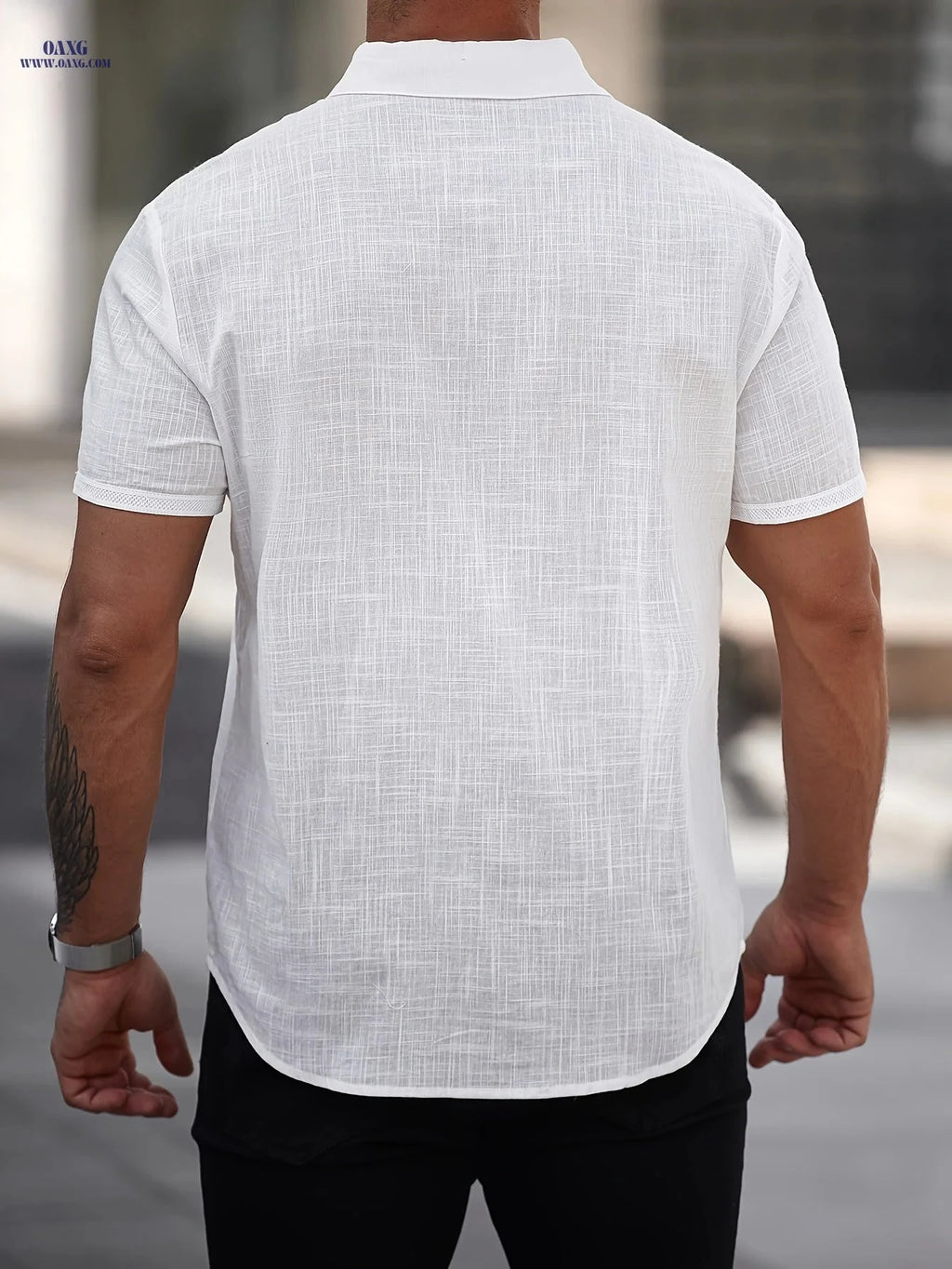 Men's Casual Short Sleeve Shirt - 100% Cotton for Weekend Outings   OAXG White / FR S