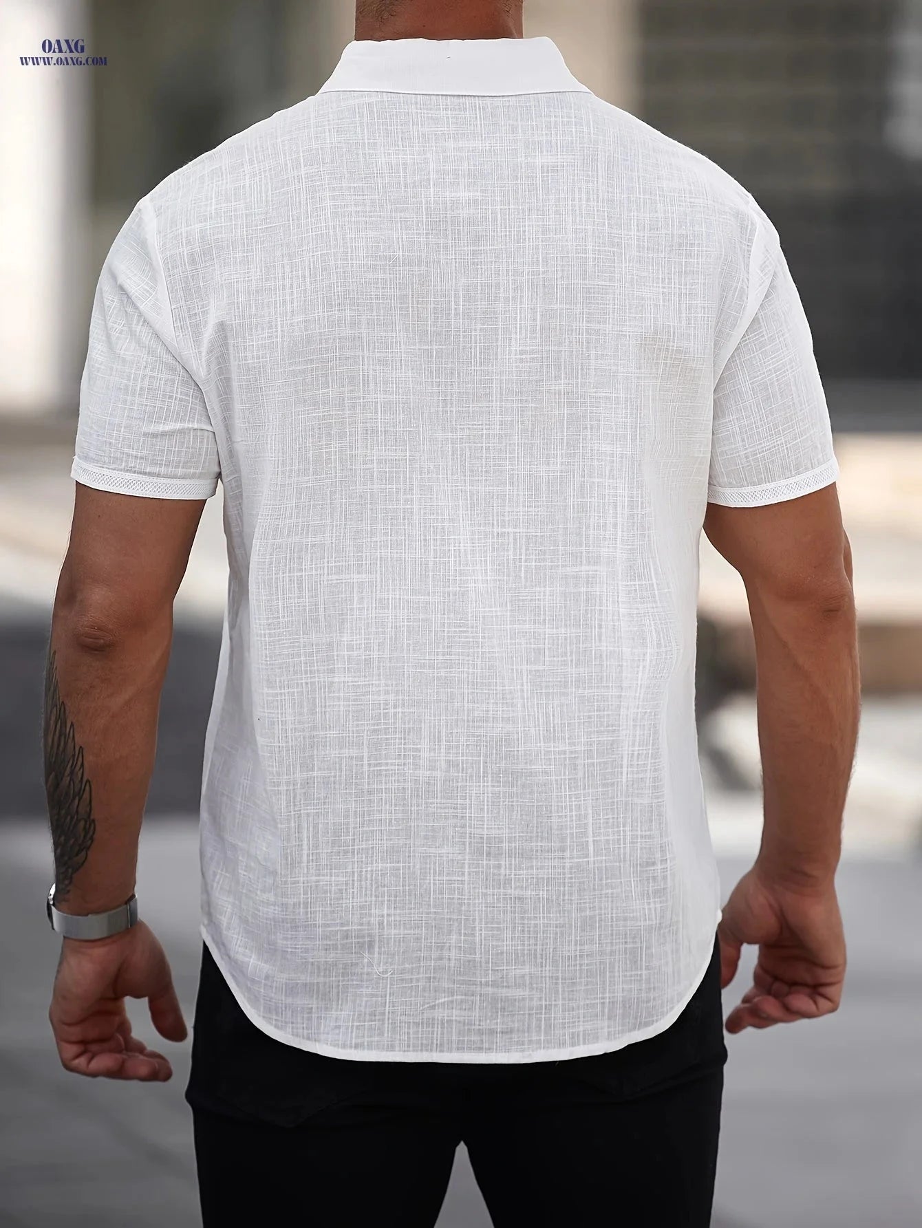 Men's Casual Short Sleeve Shirt - 100% Cotton for Weekend Outings   OAXG White / FR S