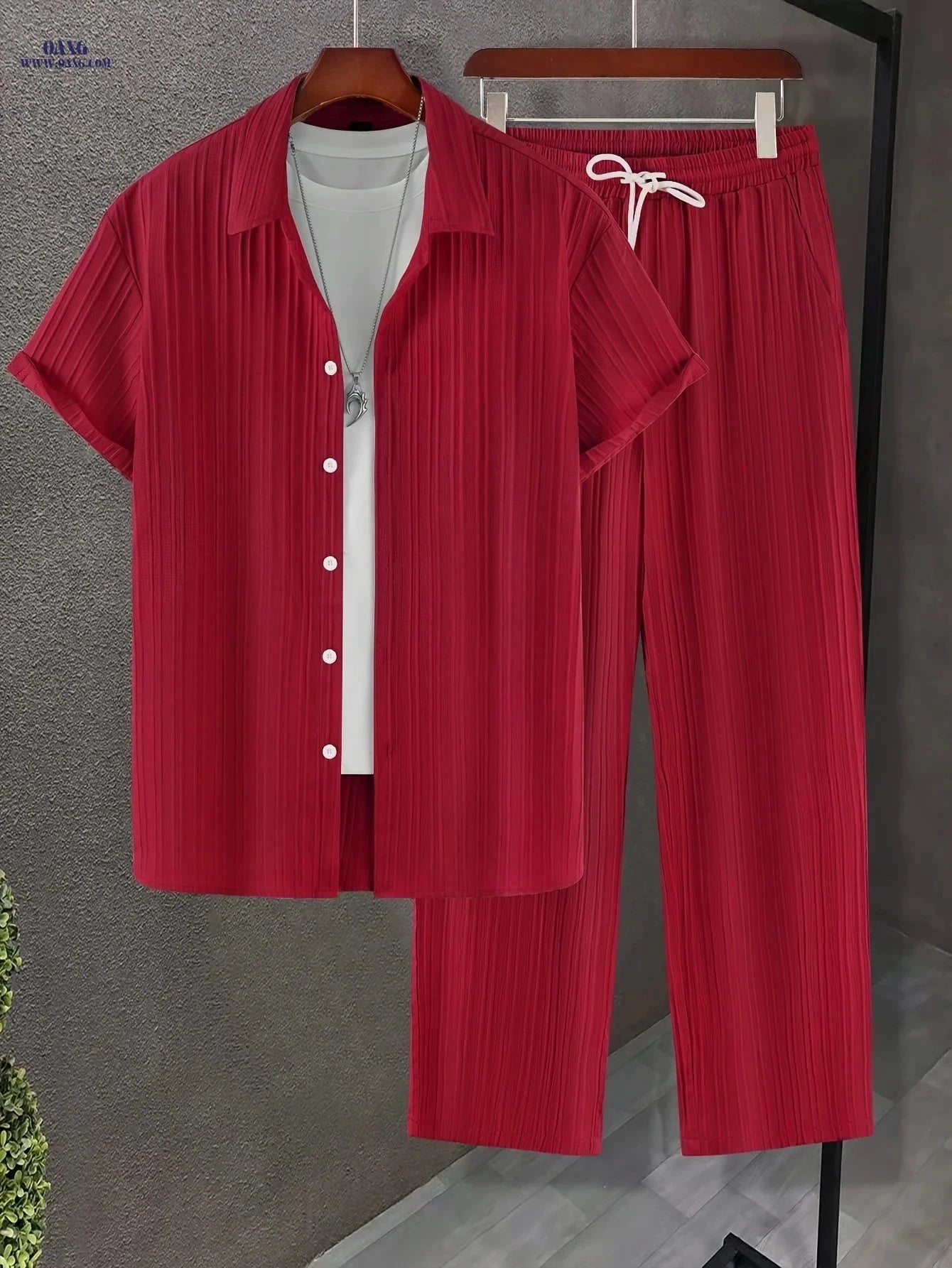 Men's Casual Short-Sleeve Shirt & Drawstring Pants Set - Summer Style   OAXG White / FR S