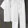 Men's Casual Short-Sleeve Shirt & Drawstring Pants Set - Summer Style   OAXG White / FR S