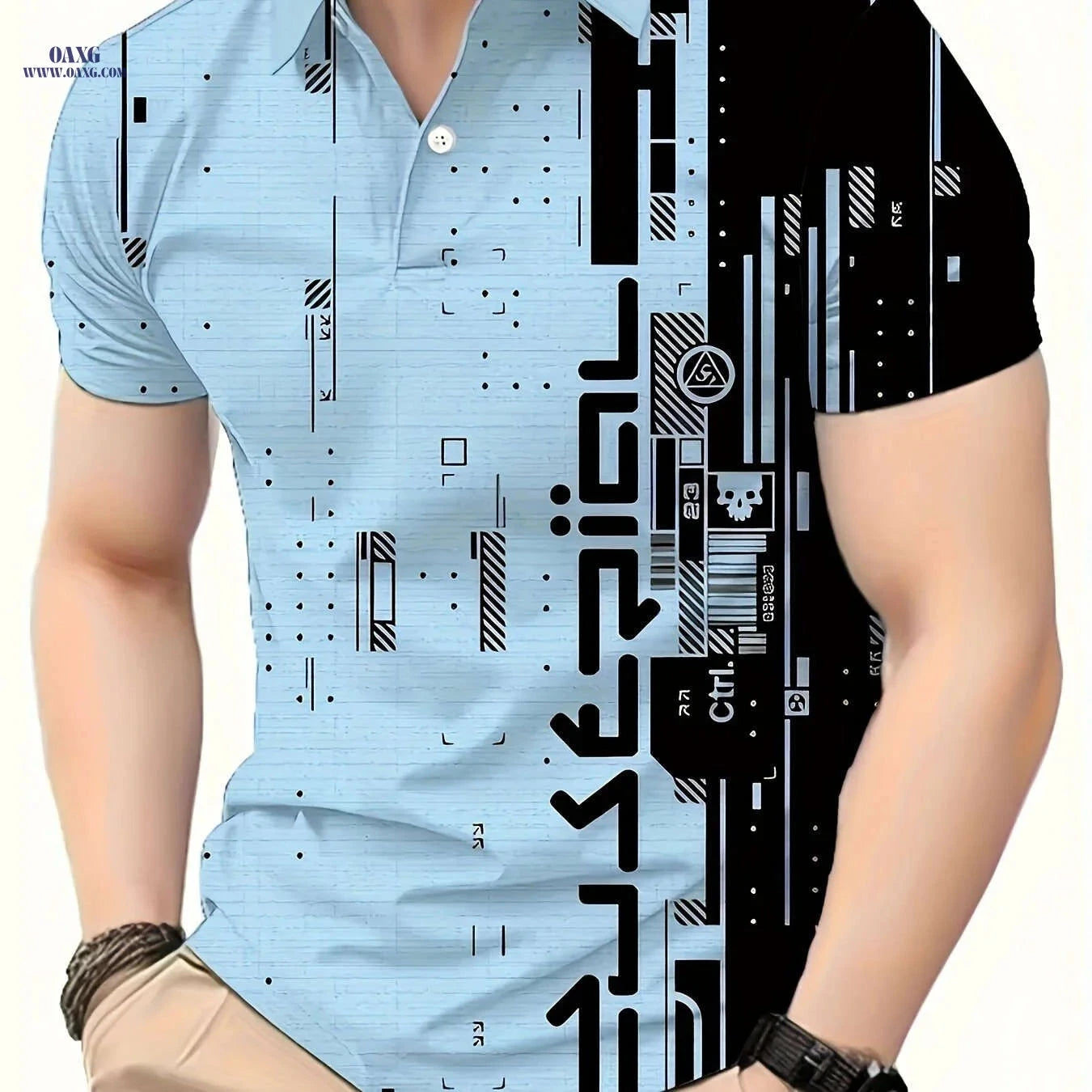 Men's Casual Short Sleeve Shirt - Irregular Geometric Print, Polyester   OAXG 
