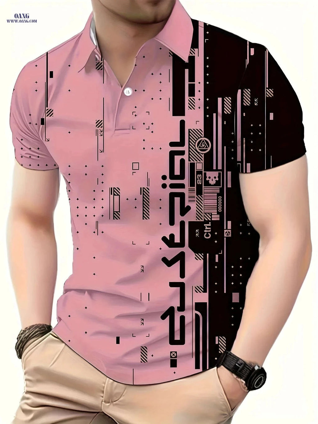 Men's Casual Short Sleeve Shirt - Irregular Geometric Print, Polyester   OAXG 