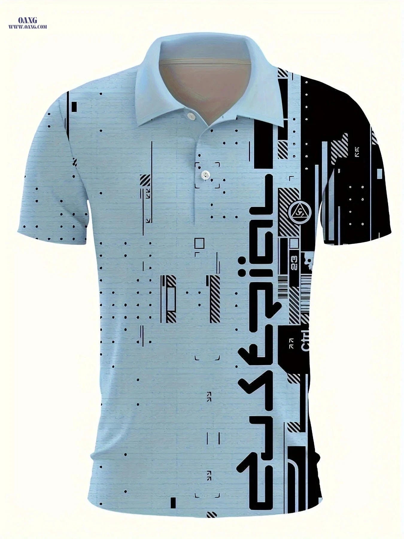 Men's Casual Short Sleeve Shirt - Irregular Geometric Print, Polyester   OAXG Peach / FR S