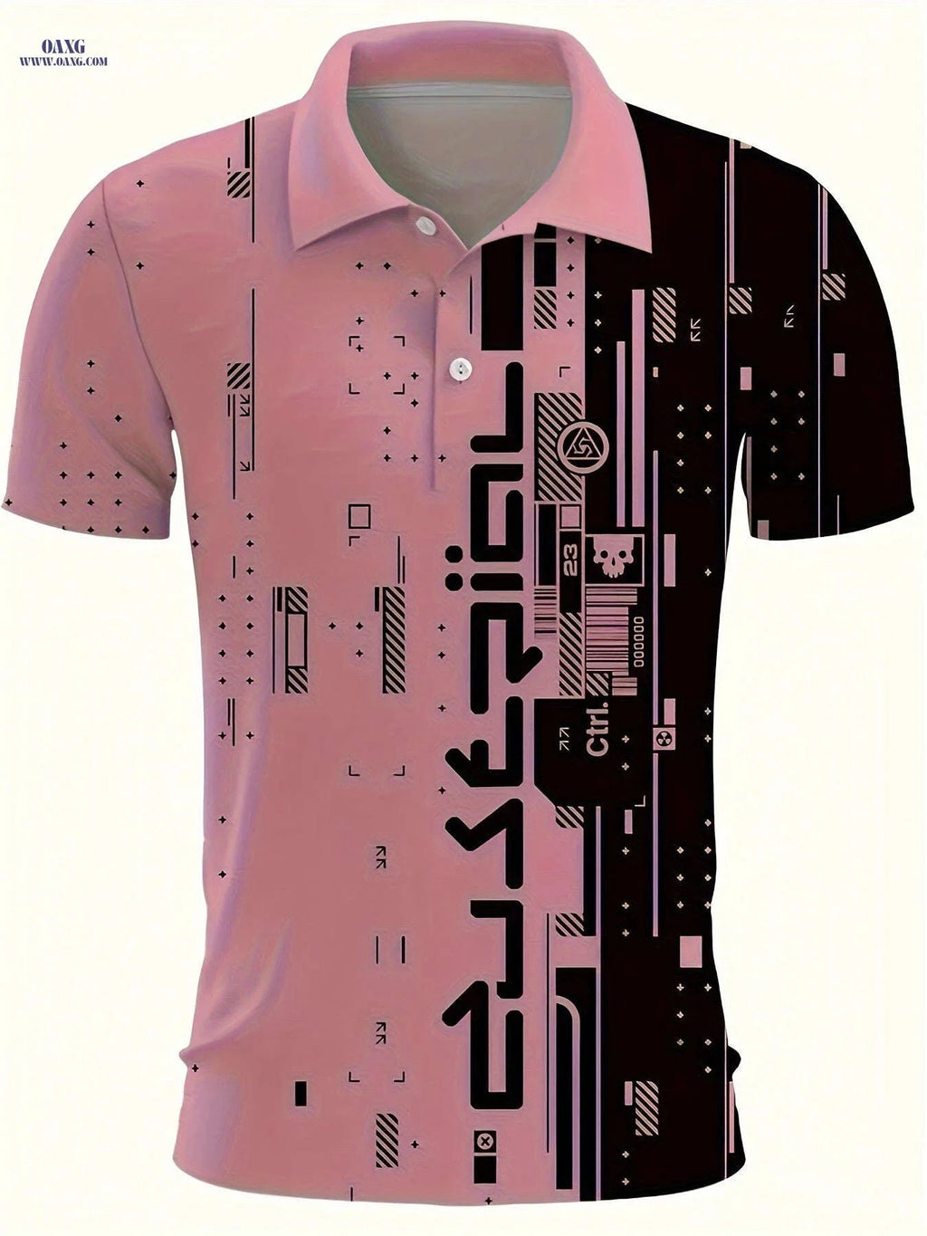 Men's Casual Short Sleeve Shirt - Irregular Geometric Print, Polyester   OAXG Peach / FR S