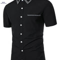 Men's Casual Short Sleeve Shirt - Plaid Collar, Classic Design   OAXG Black / FR S
