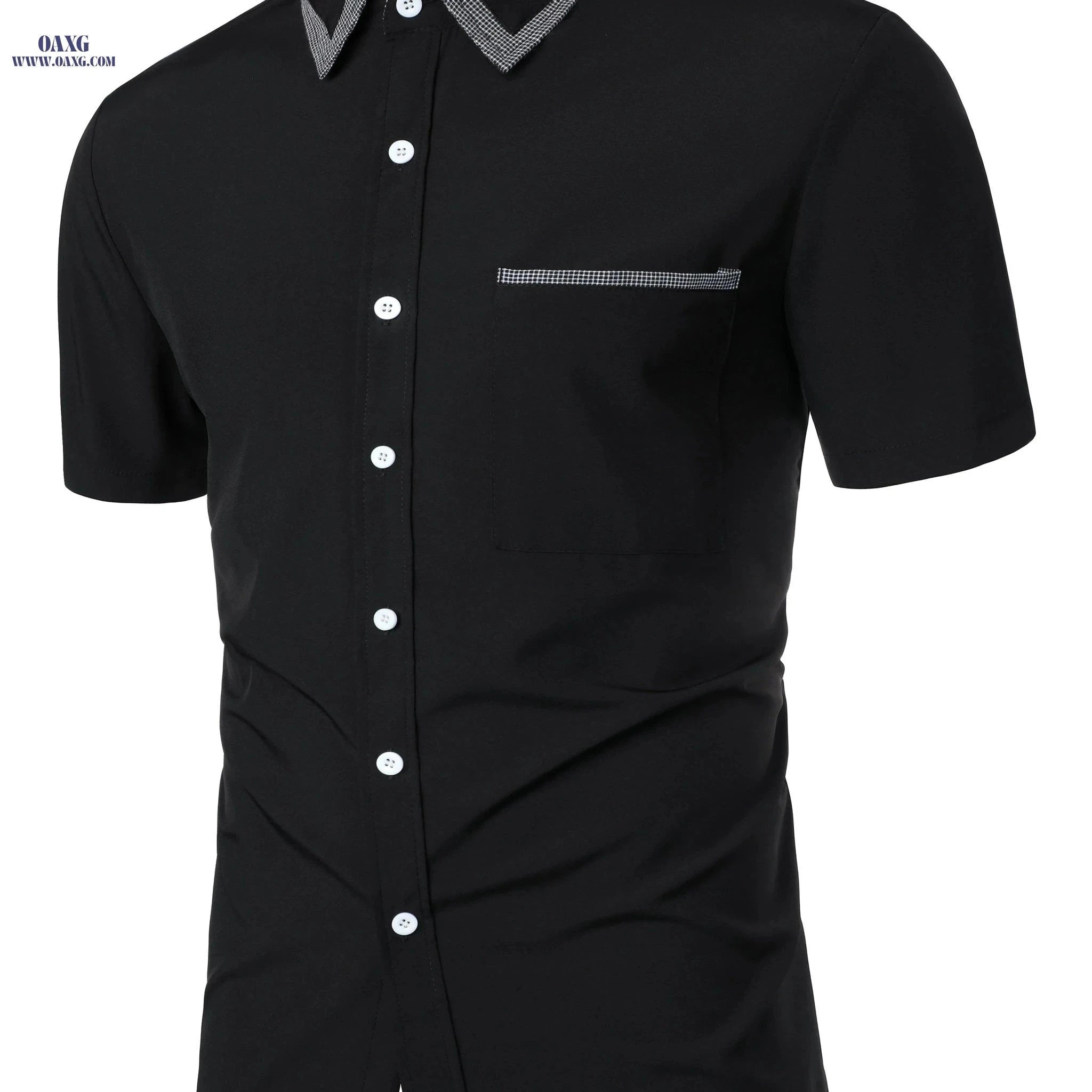 Men's Casual Short Sleeve Shirt - Plaid Collar, Classic Design   OAXG Black / FR S