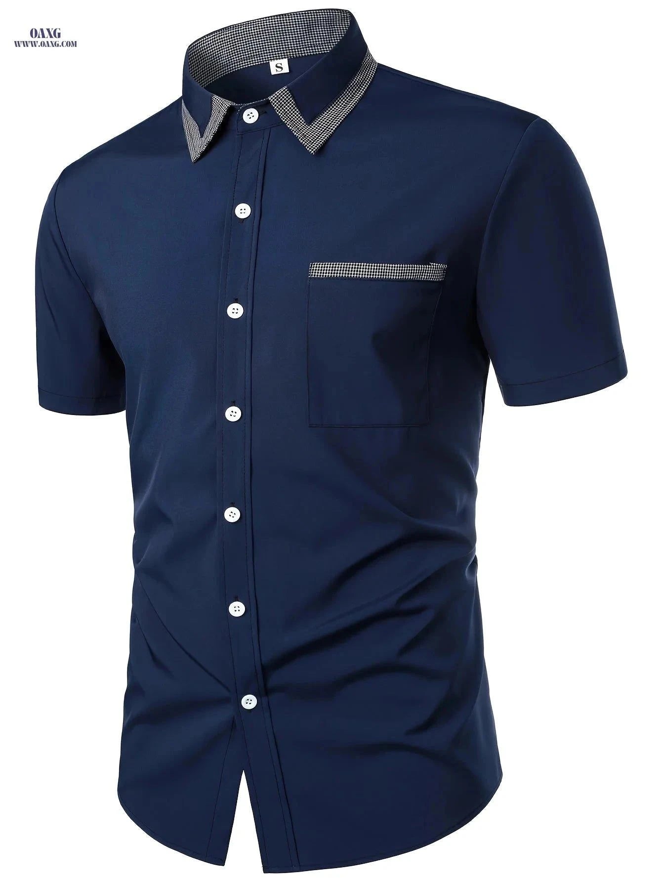 Men's Casual Short Sleeve Shirt - Plaid Collar, Classic Design   OAXG Black / FR S