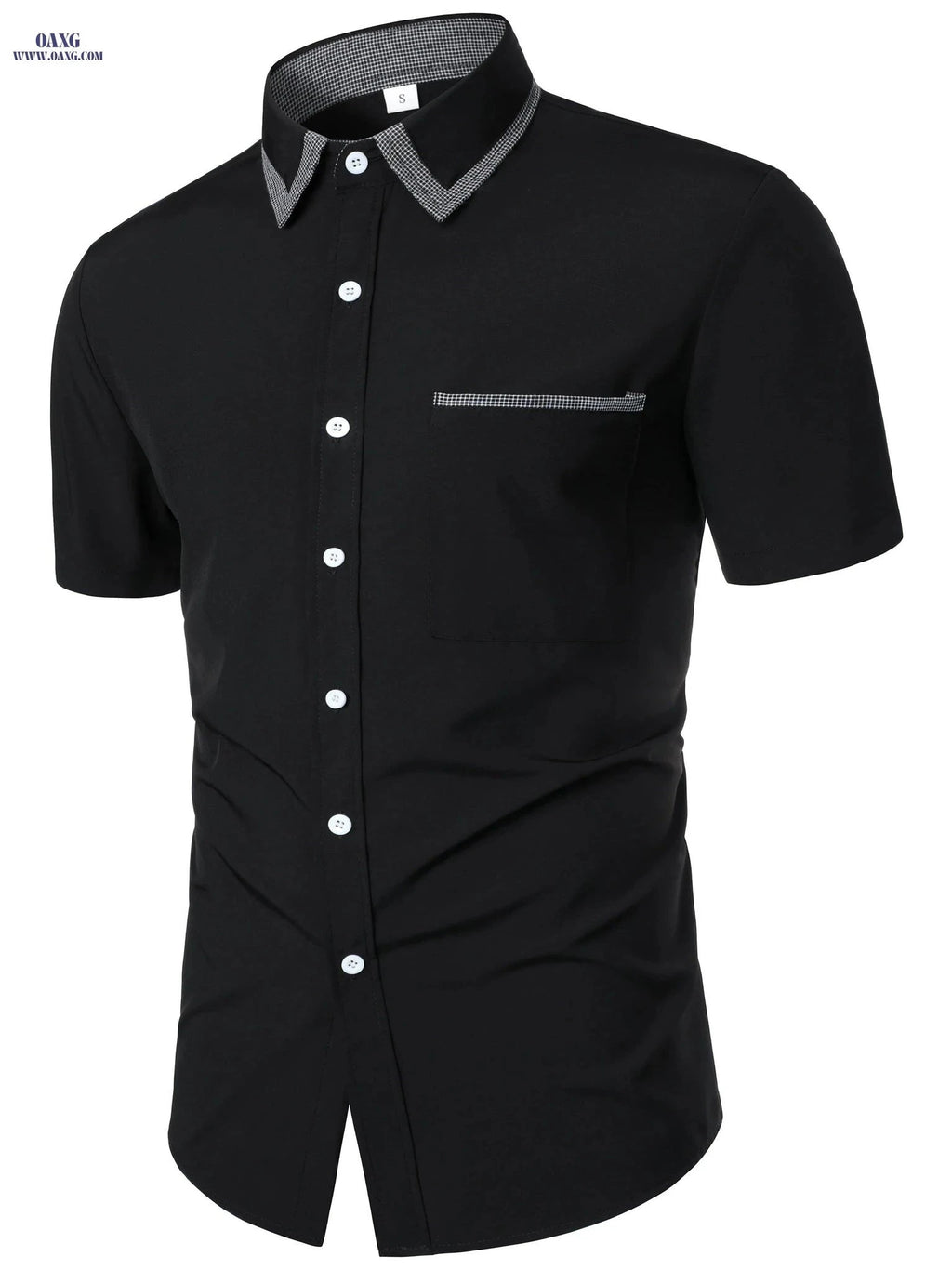 Men's Casual Short Sleeve Shirt - Plaid Collar, Classic Design   OAXG Black / FR S