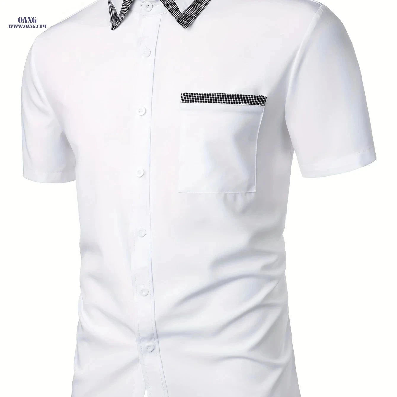 Men's Casual Short Sleeve Shirt - Plaid Collar, Classic Design   OAXG Black / FR S