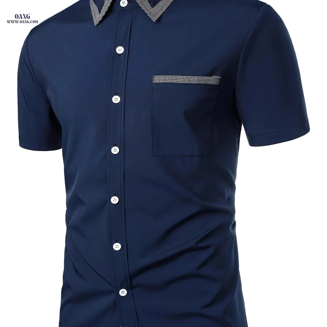 Men's Casual Short Sleeve Shirt - Plaid Collar, Classic Design   OAXG Black / FR S